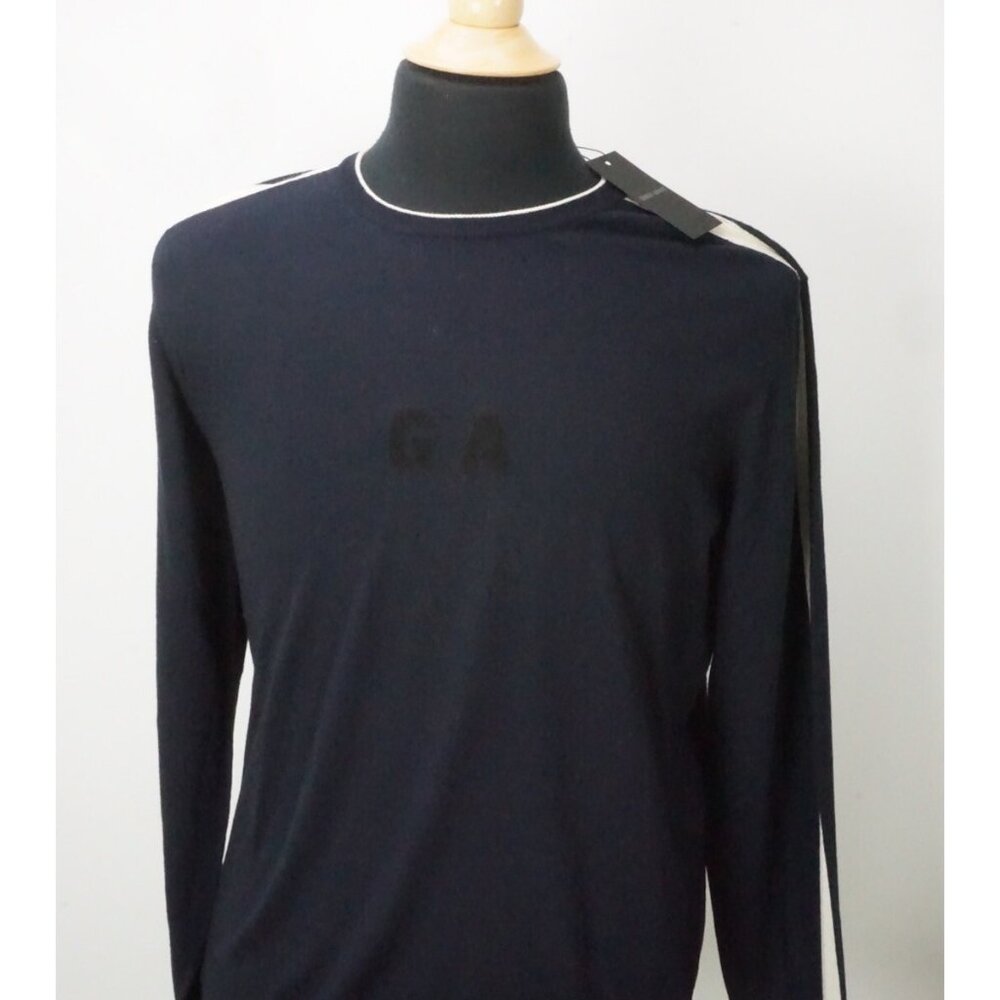Giorgio Armani 100% Wool GA #1 Blue White Stripe Woven Sweater Sz 38 BRAND NEW